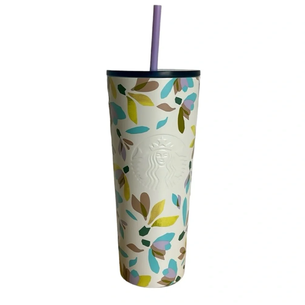 Starbucks Spring Flower Soft Touch Matte 24oz Tumbler off white floral print
